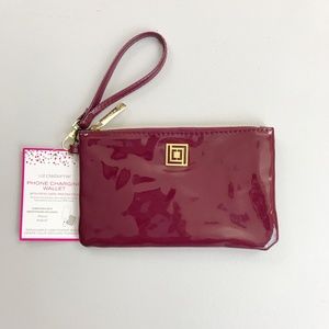LIZ CLAIBORNE Wristlet Wallet NWT 8"x5" Minimal Chic Card Pocket Burgundy Patent